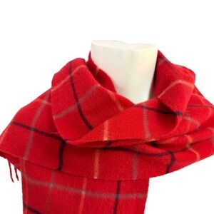 Red Tartan Plaid Wool Scarf – Classic Winter Pattern with Fringe - 12" x 54"